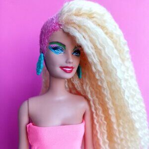 Custom Barbie Doll with Wavy Blonde & pink Hair Ooak
